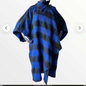 Vintage 80s Yves Saint Laurent electro blue mohair poncho cape coat